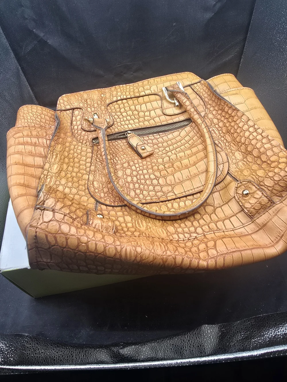 London Fog Croc-Embossed Tote in Cognac Tan